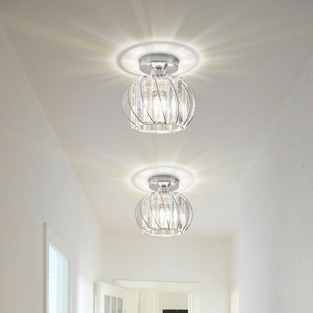 Deckenleuchte aus Metallkäfig mit Glaslamellen