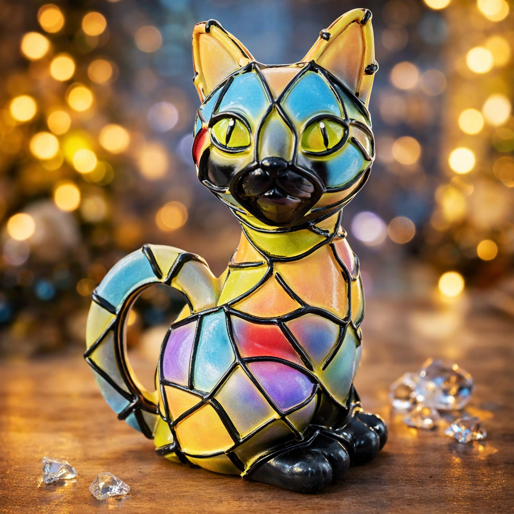 Tischlampe in Katzenform mit schwarzer Beize