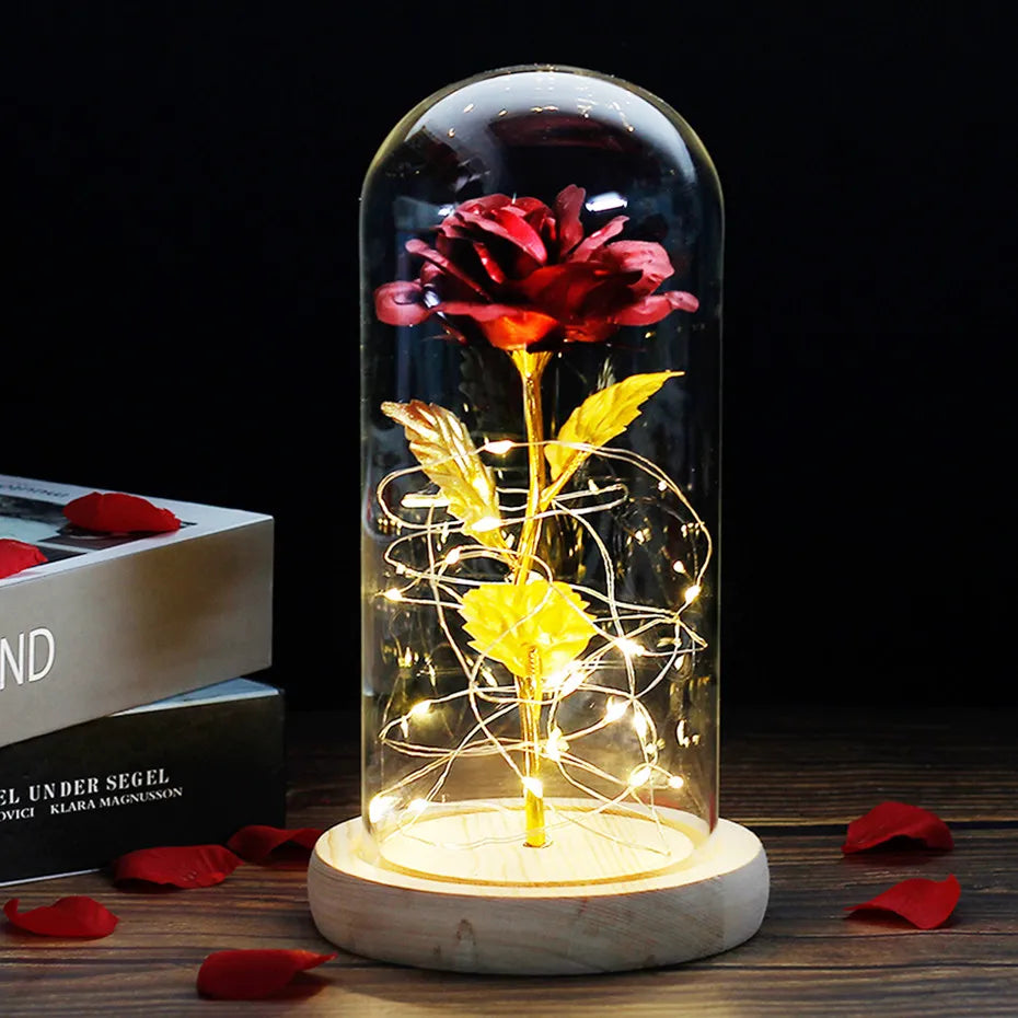 Tischlampe mit konservierter Rosenfigur