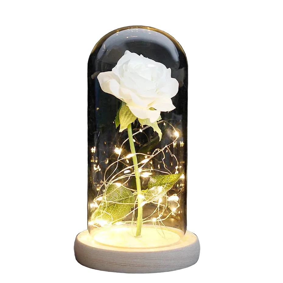 Tischlampe mit konservierter Rosenfigur