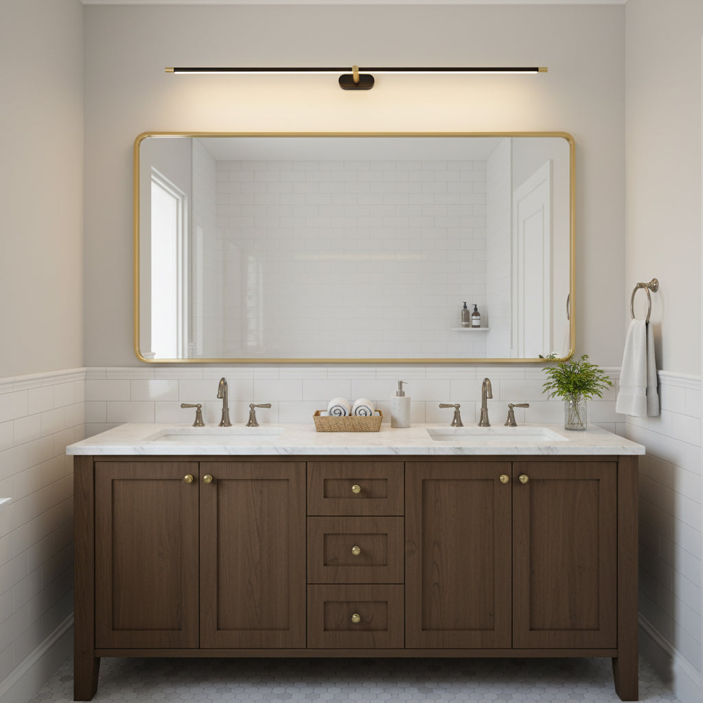 Wandleuchte in Stabform mit Metalldetails