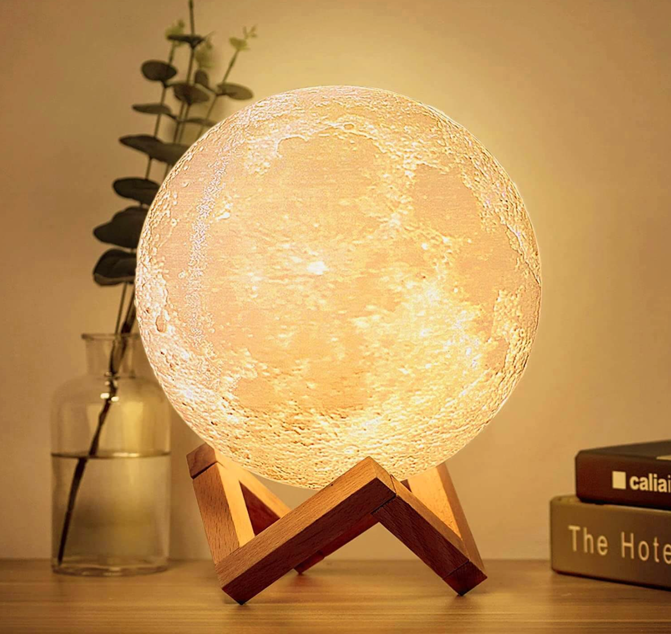 Mondlampe mit Holzständer