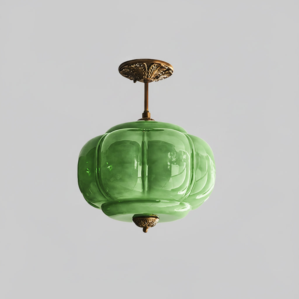 Glas-Deckenlampe mit Messingbeschlägen