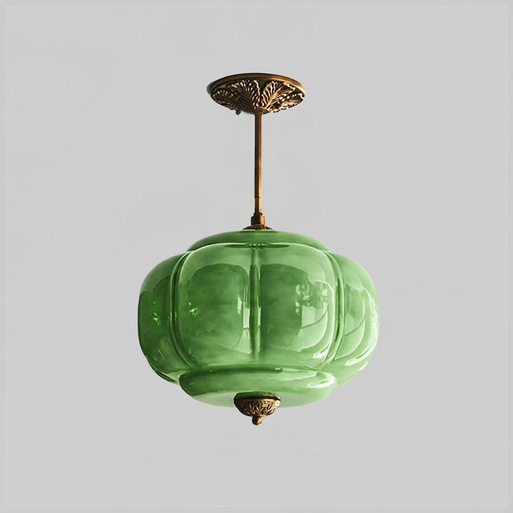 Glas-Deckenlampe mit Messingbeschlägen