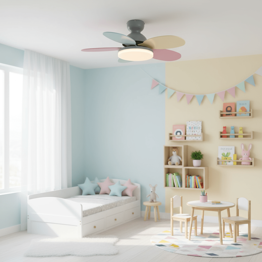 LED Deckenventilator mit blütenblattförmigen Flügeln