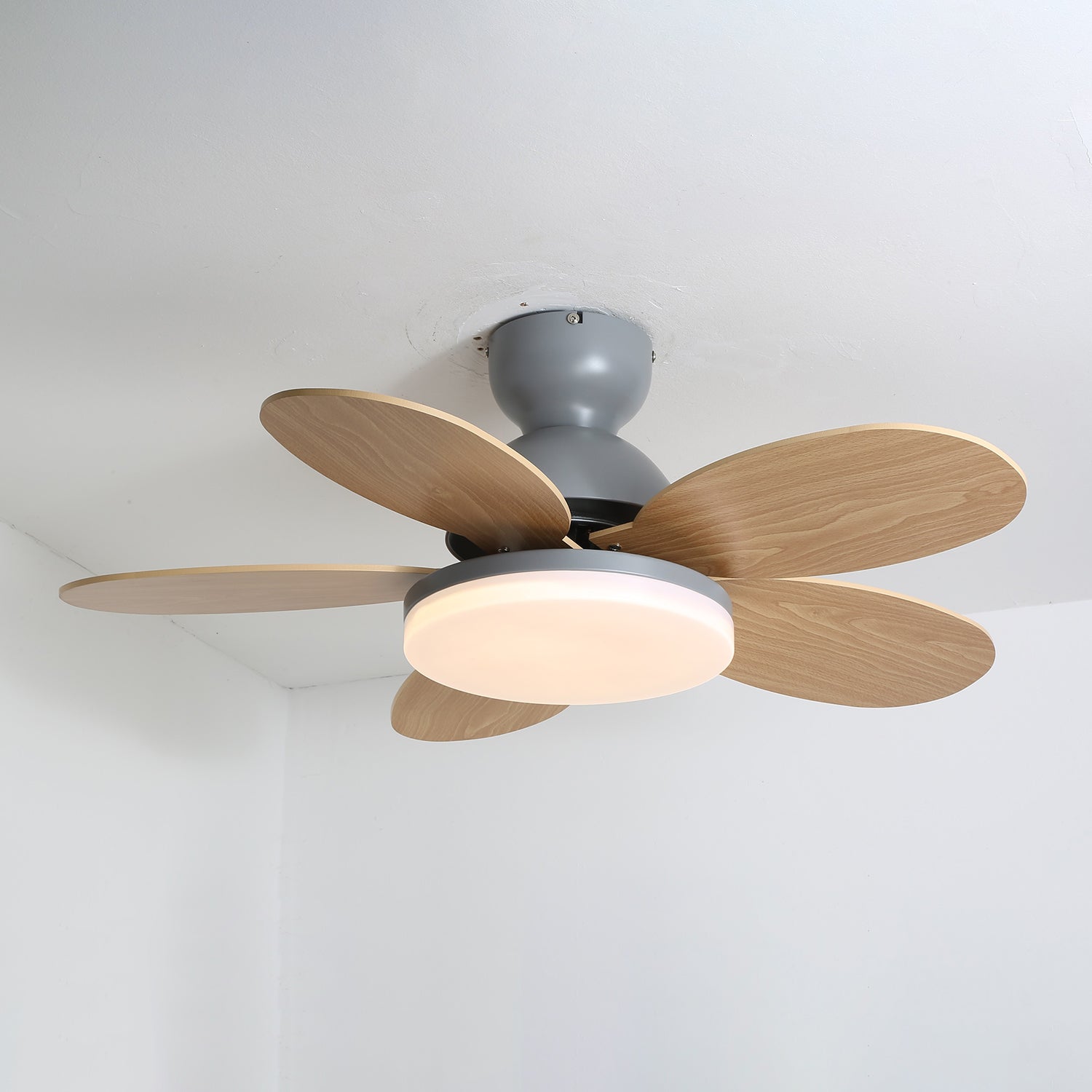 LED Deckenventilator mit blütenblattförmigen Flügeln
