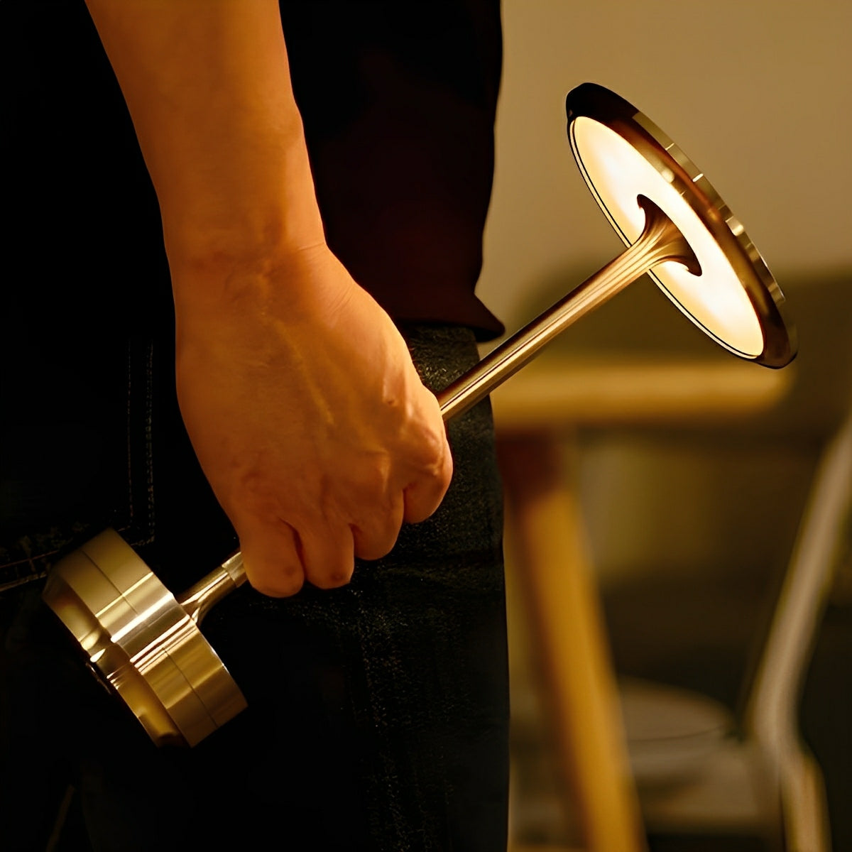 Tischlampe in Hantel Form mit LED und USB