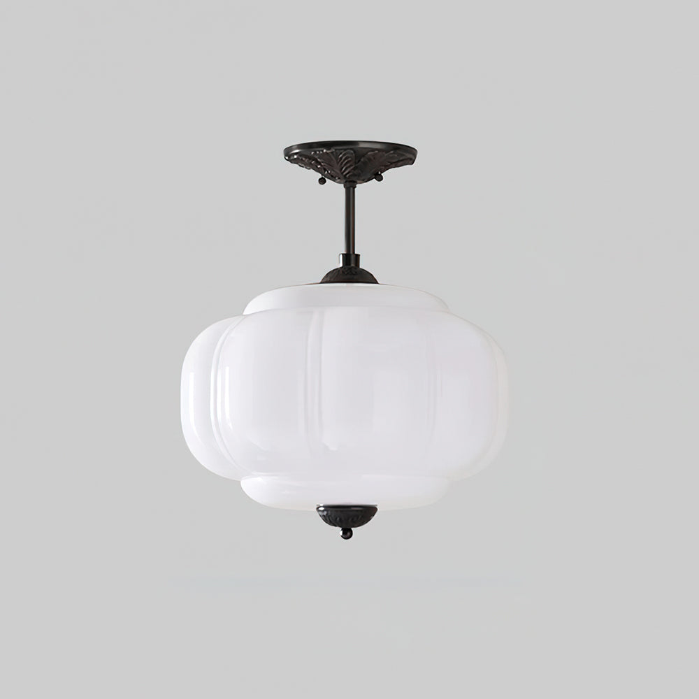 Glas-Deckenlampe mit Messingbeschlägen
