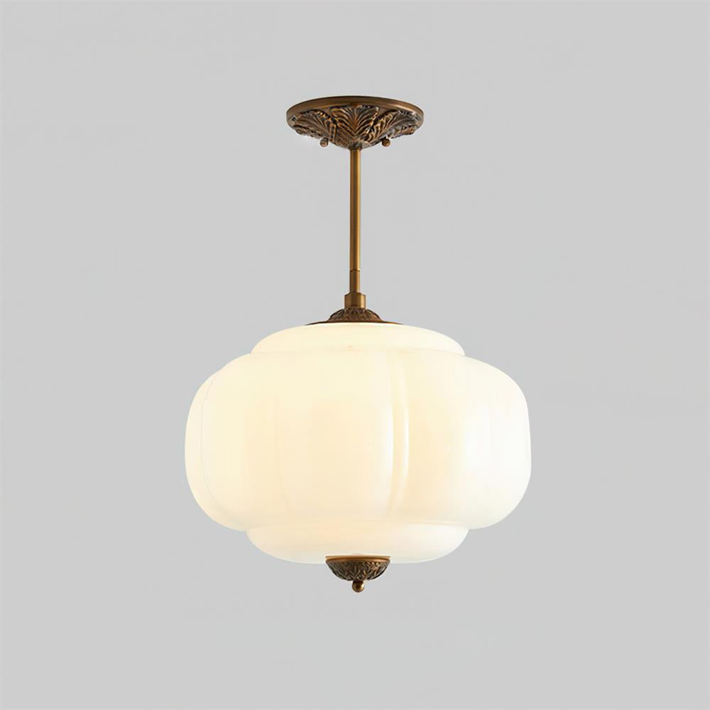 Glas-Deckenlampe mit Messingbeschlägen