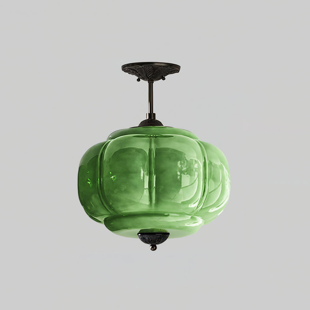 Glas-Deckenlampe mit Messingbeschlägen