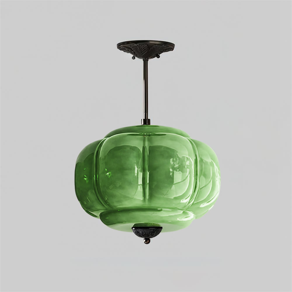 Glas-Deckenlampe mit Messingbeschlägen