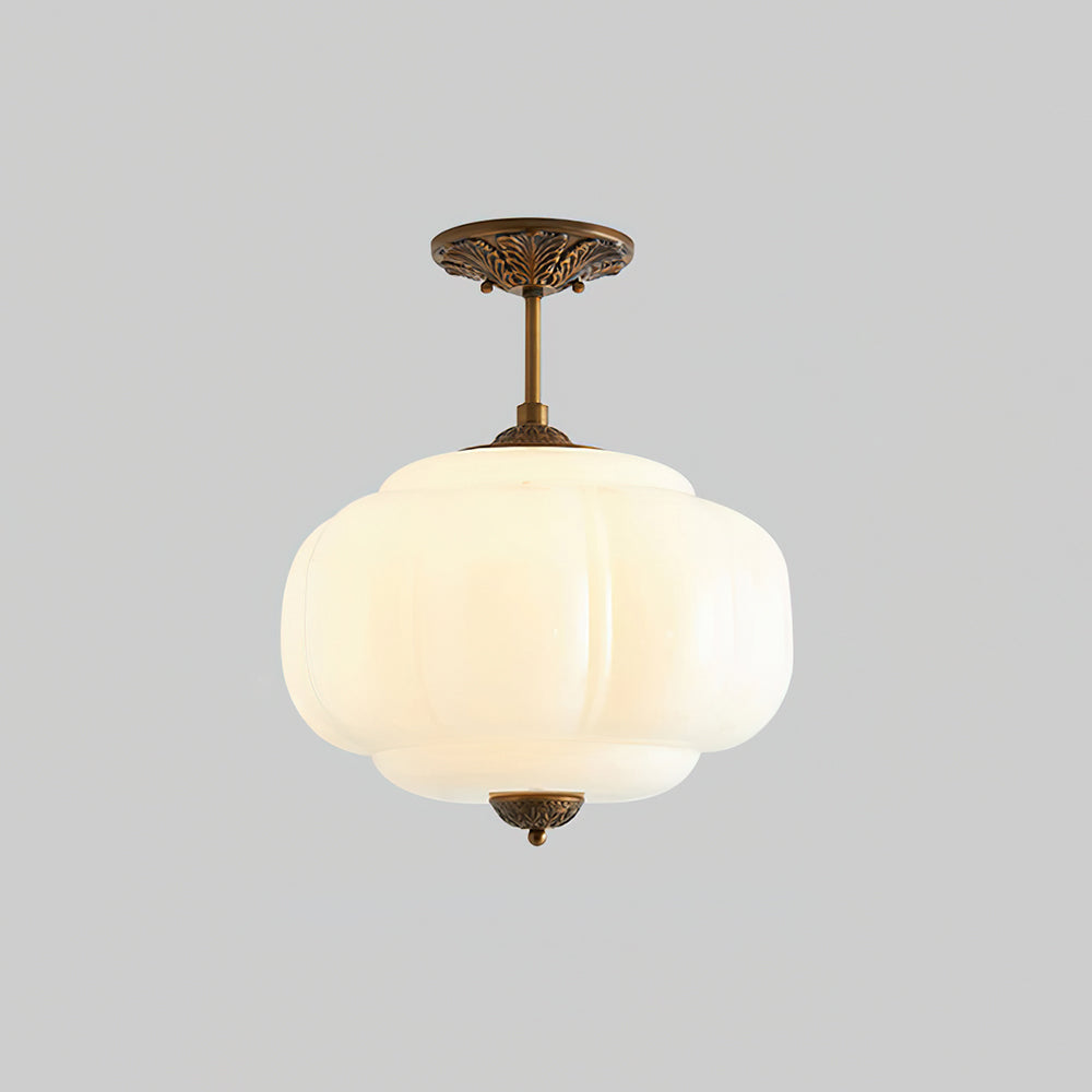 Glas-Deckenlampe mit Messingbeschlägen