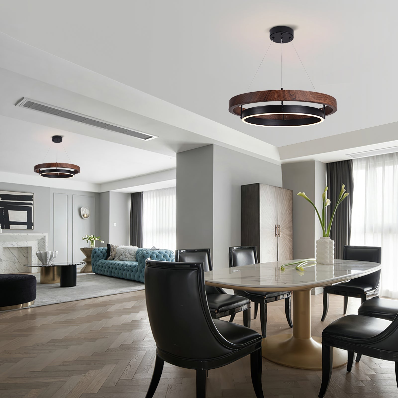 Zweistufiger runder Halo-Kronleuchter