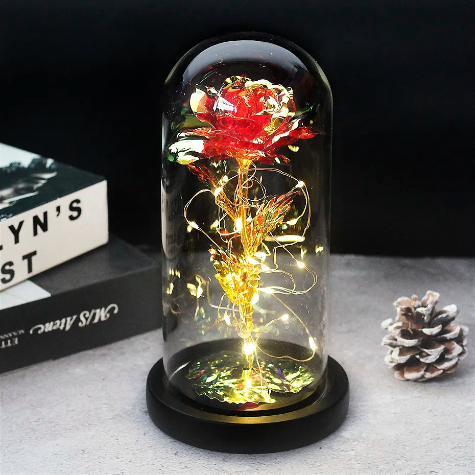 Tischlampe mit konservierter Rosenfigur
