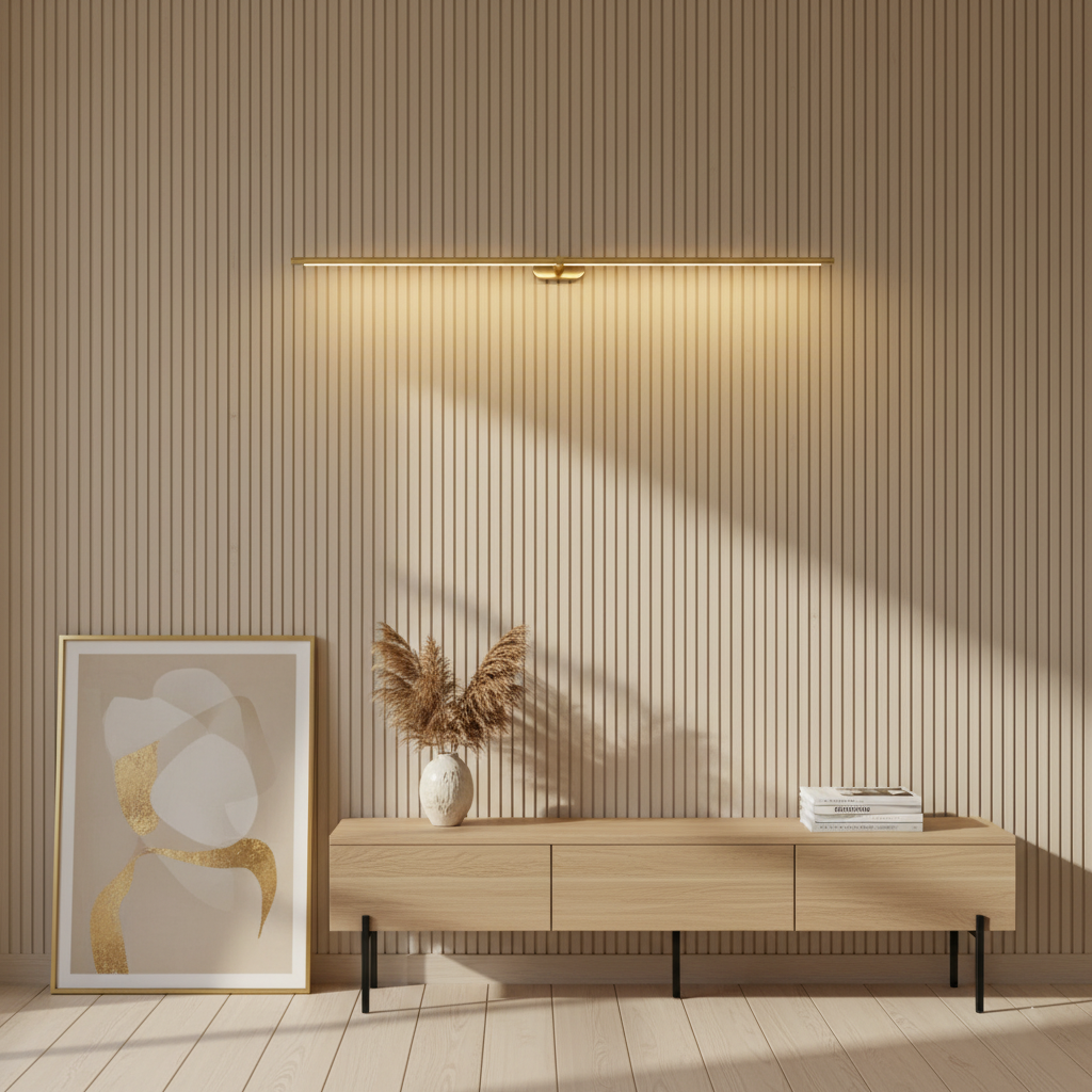 Wandleuchte in Stabform mit Metalldetails