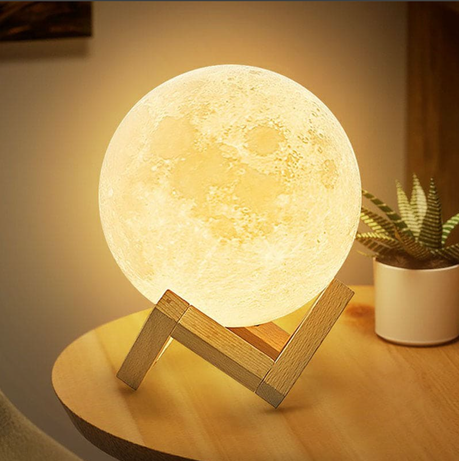 Mondlampe mit Holzständer