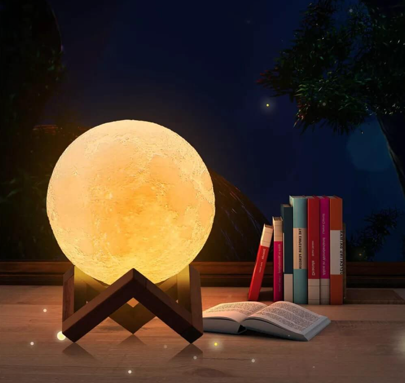 Mondlampe mit Holzständer