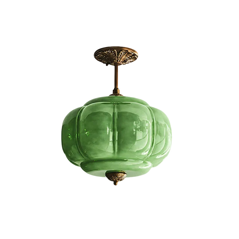 Glas-Deckenlampe mit Messingbeschlägen