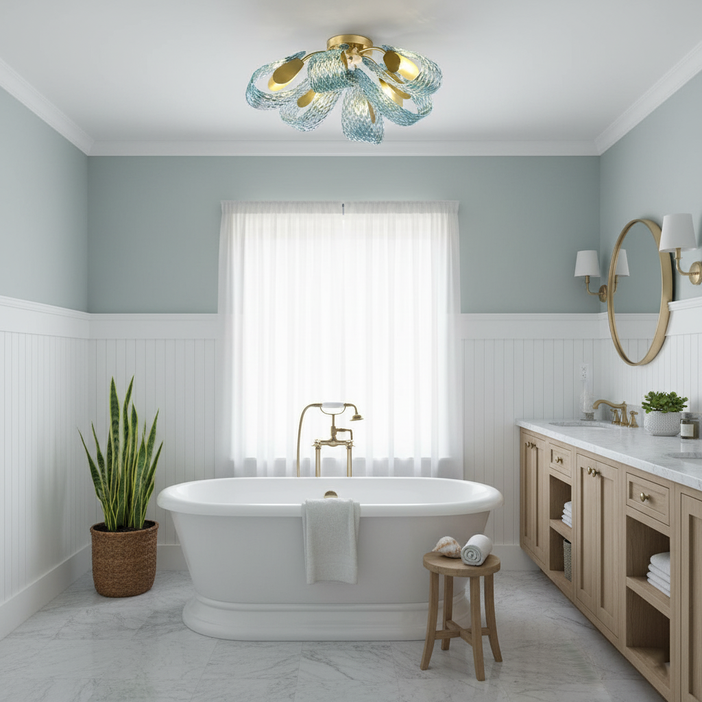Geschlungene, gewellte Deckenleuchte mit Blumenmuster