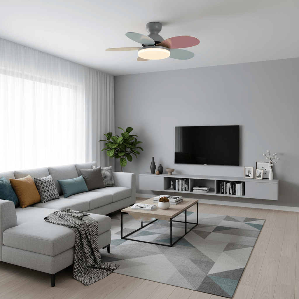 LED Deckenventilator mit blütenblattförmigen Flügeln