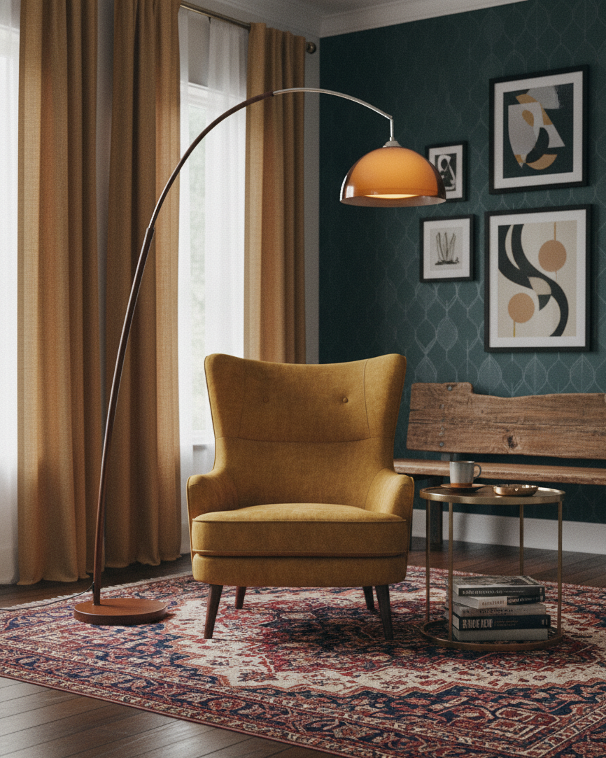 Bogen Stehlampe mit Kuppelschirm