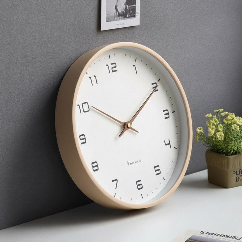 Runde Analoge Wanduhr mit Holzrahmen